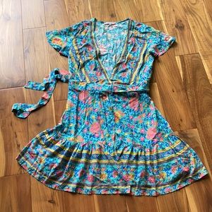 Folktown Turquoise Floral Boho Wrap PlayDress